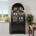 71' Tall Arched Kitchen Pantry Organizers with Drawer,Glass Door,Door Racks, Fluted Hutch Cabinet with Storage & Adjustable Shelves,Cupboard Buffet Cabinet for Living Room, Coffee Bar Corner(Black)