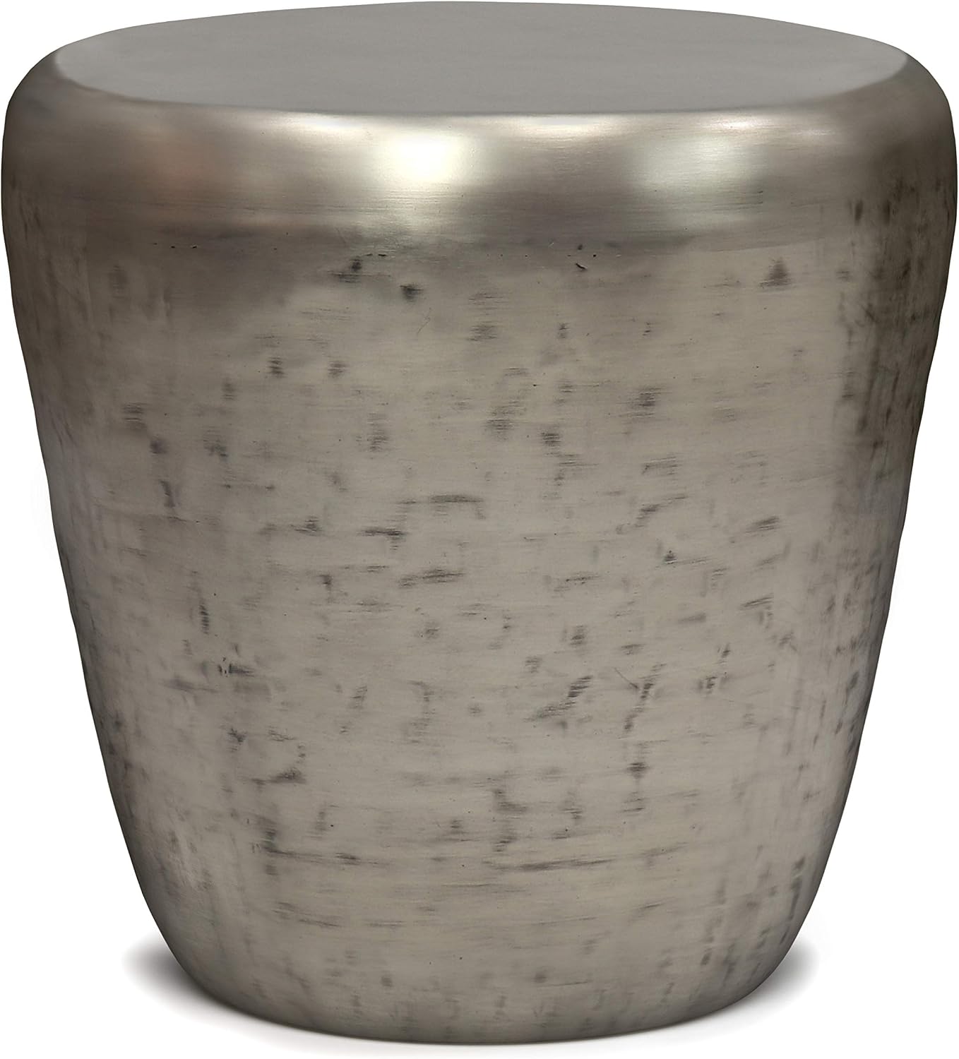 SIMPLIHOME Garvy Metal Side Table - 22 inch Wide Solid Metal Round Drum Accent Table in Antique Silver, Industrial Living Room Center Table or End Table with Textured Finish, Assembled