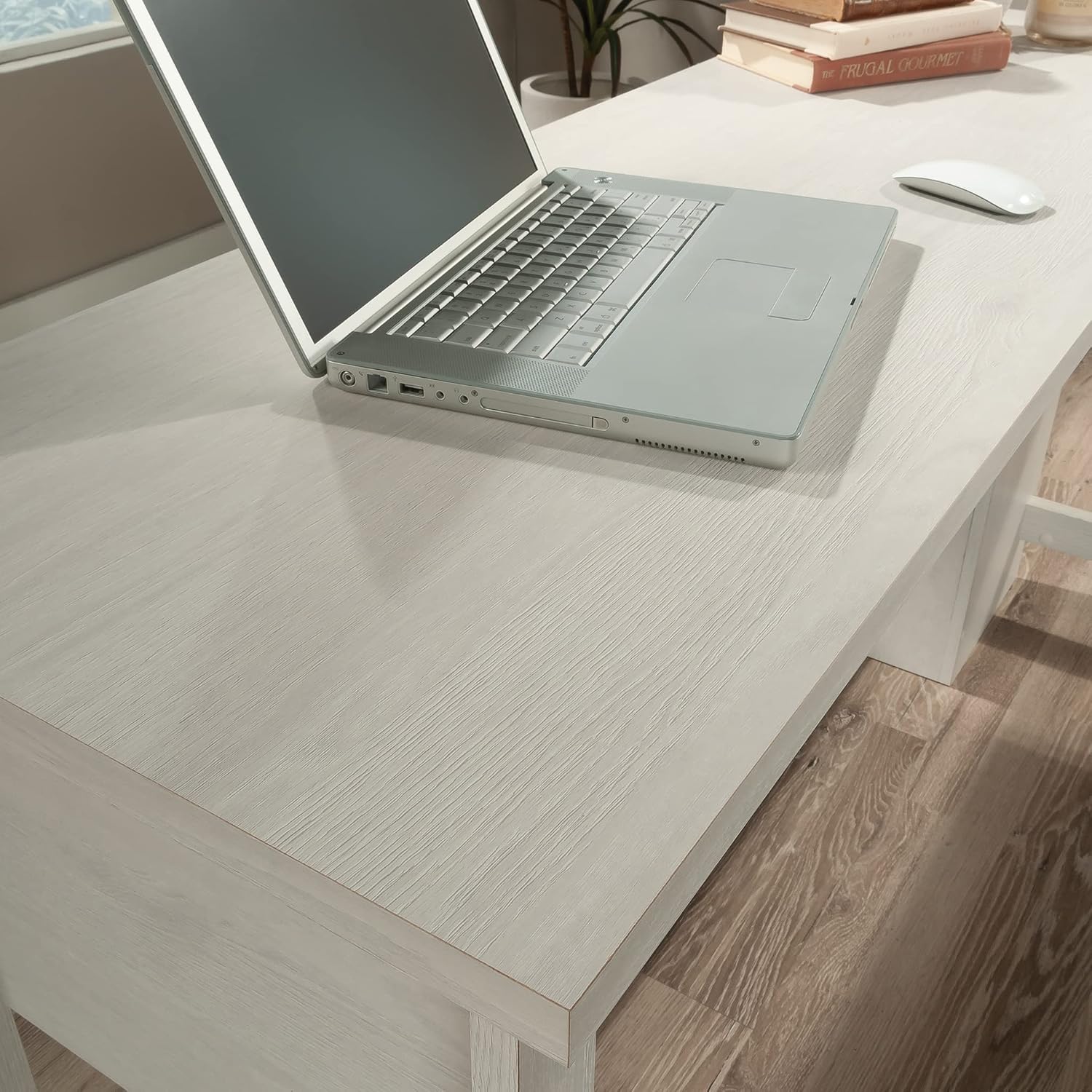 Sauder Summit Station L-Shaped Corner Home Office Desk with Drawer and Open Storage Shelf, in Glacier Oak