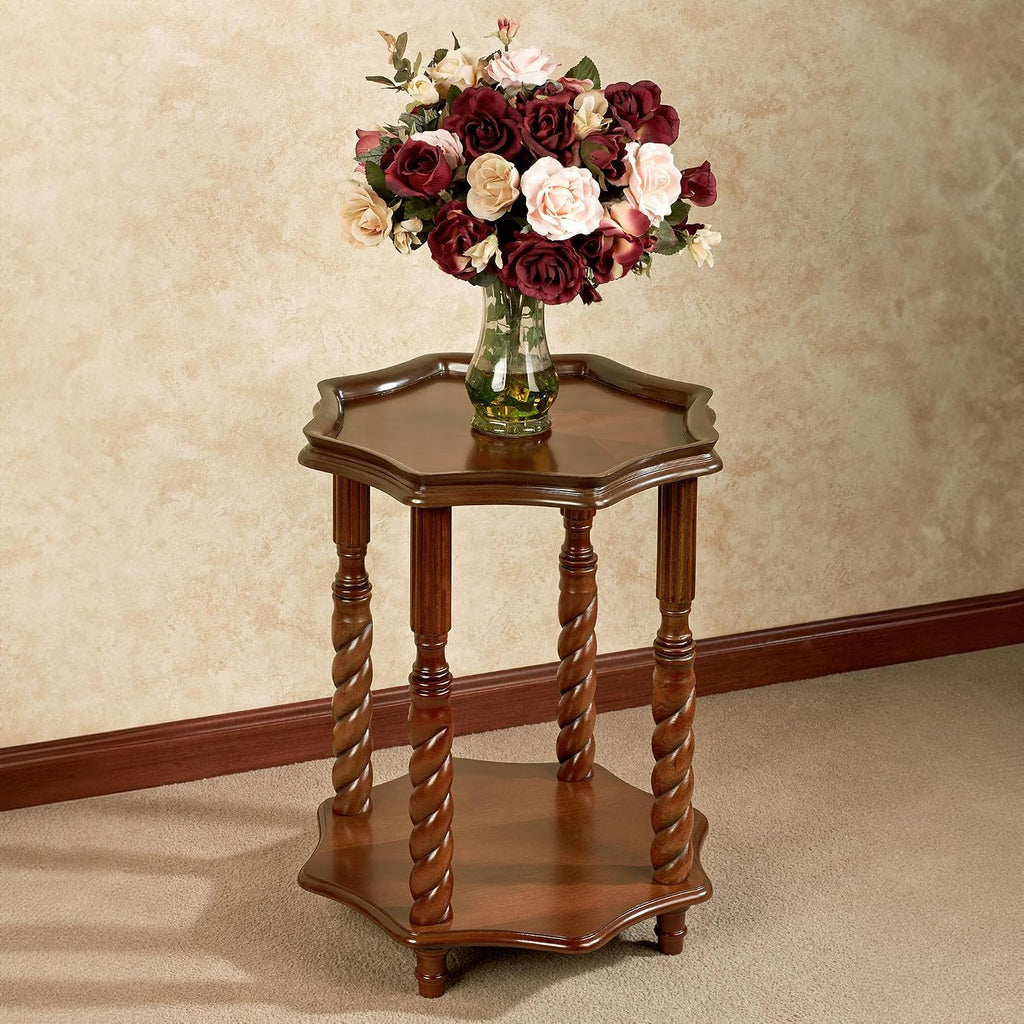 Kaleigh Accent Table Regal Walnut - Made of Wood - Wooden Side Tables for Bedroom Nightstand, Living Room Chairside - Victorian Style Furniture - Octagon Shape - Regal Theme