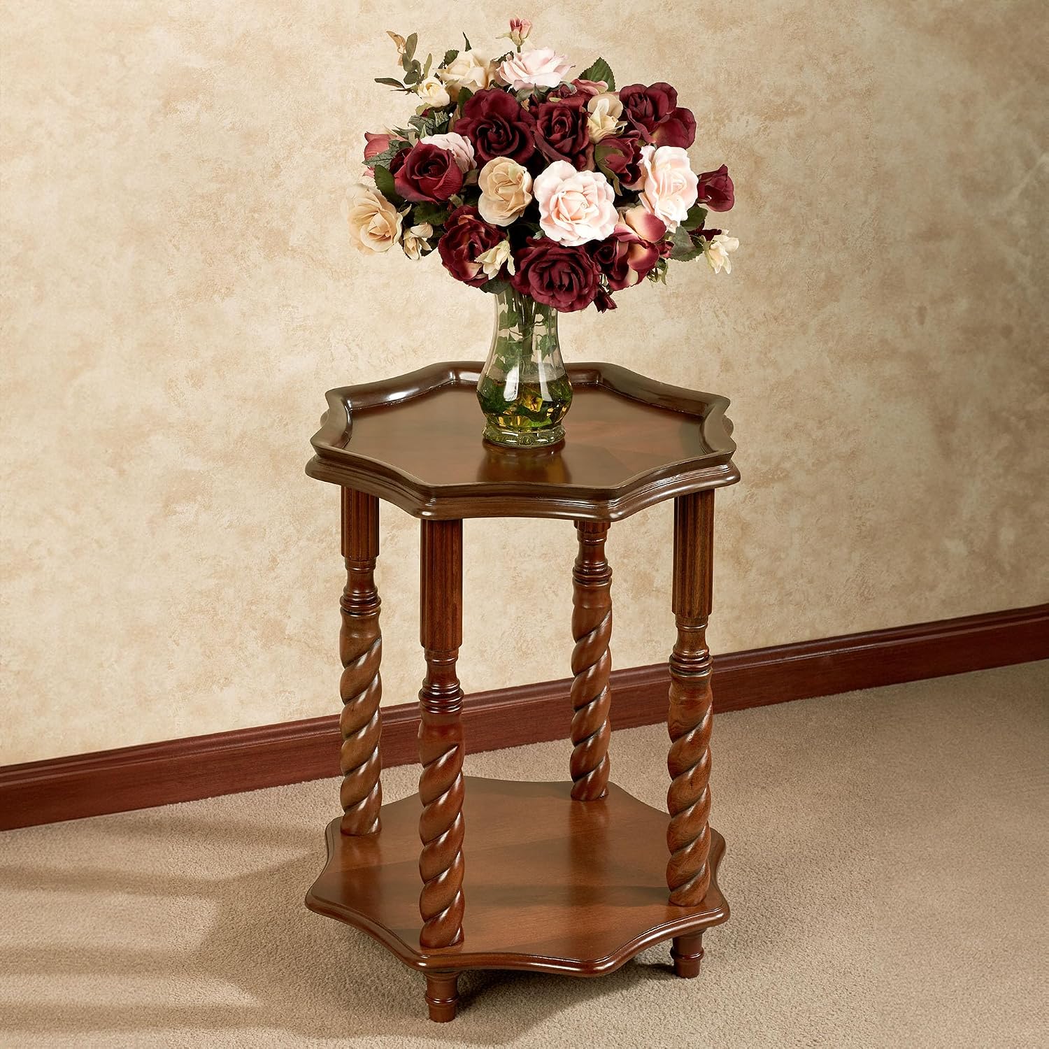 Kaleigh Accent Table Regal Walnut - Made of Wood - Wooden Side Tables for Bedroom Nightstand, Living Room Chairside - Victorian Style Furniture - Octagon Shape - Regal Theme