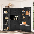 Multifunctional Hall Tree with Shoe Bench & Storage Cabinet,2-in-1 Left-Right L-Shaped Corner Entryway Cabinets with Coat Rack & Open Shelves,Modern Storage Organizer for,Living Room (Black)