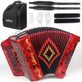 Lotkey 34 Key Diatonic Accordion, 3412 Multi Tone Celluloid Accordions Louder Clearer Timbre than Plastic for Adult, Beginner, Professional with Updated Bag, Straps, Acordeón Wrist Guard (GCF Red)