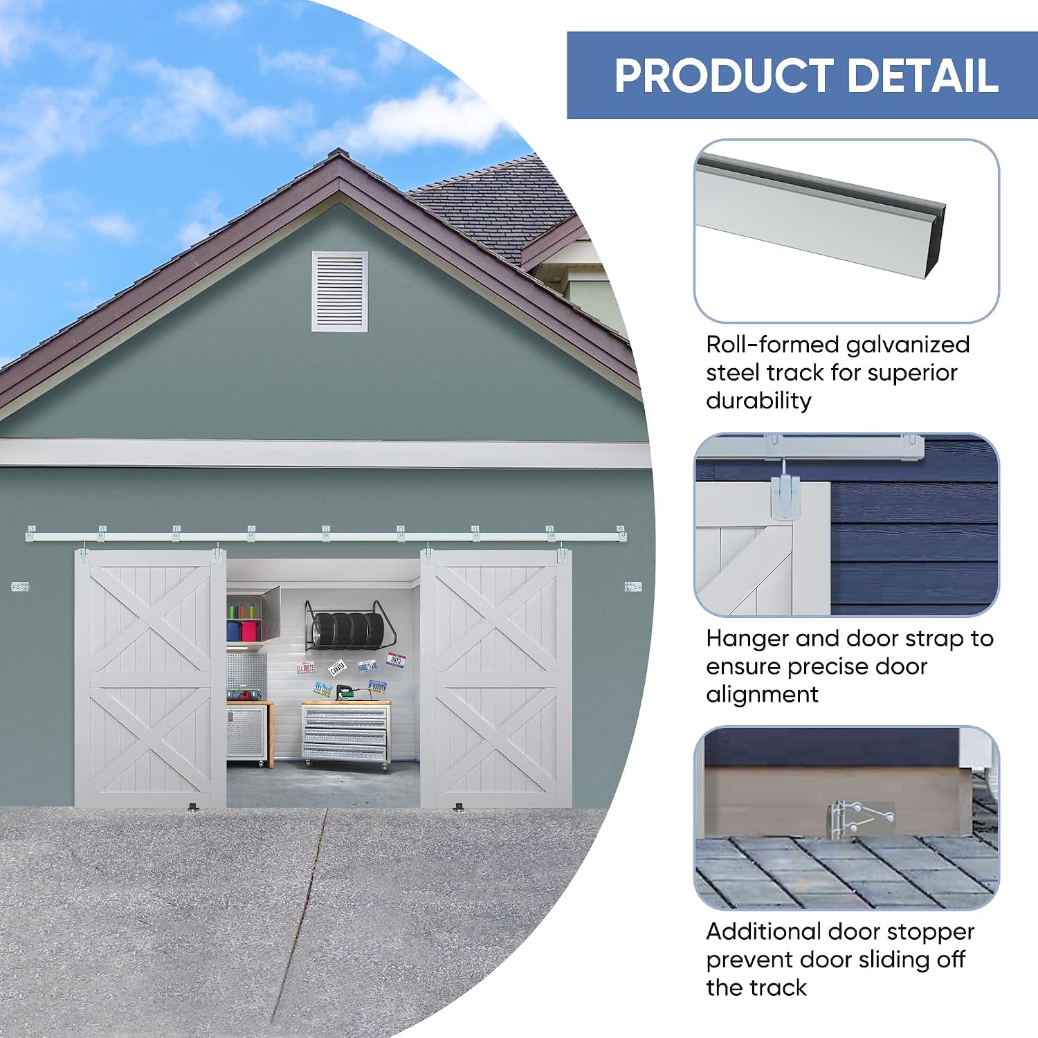 Exterior Barn Door Hardware Kit, BARNSMITH 14FT Sliding Barn Door Hardware Heavy Duty Doors Track Kit for Double Doors Use, Wall Mount, Silver (Hardware Only)