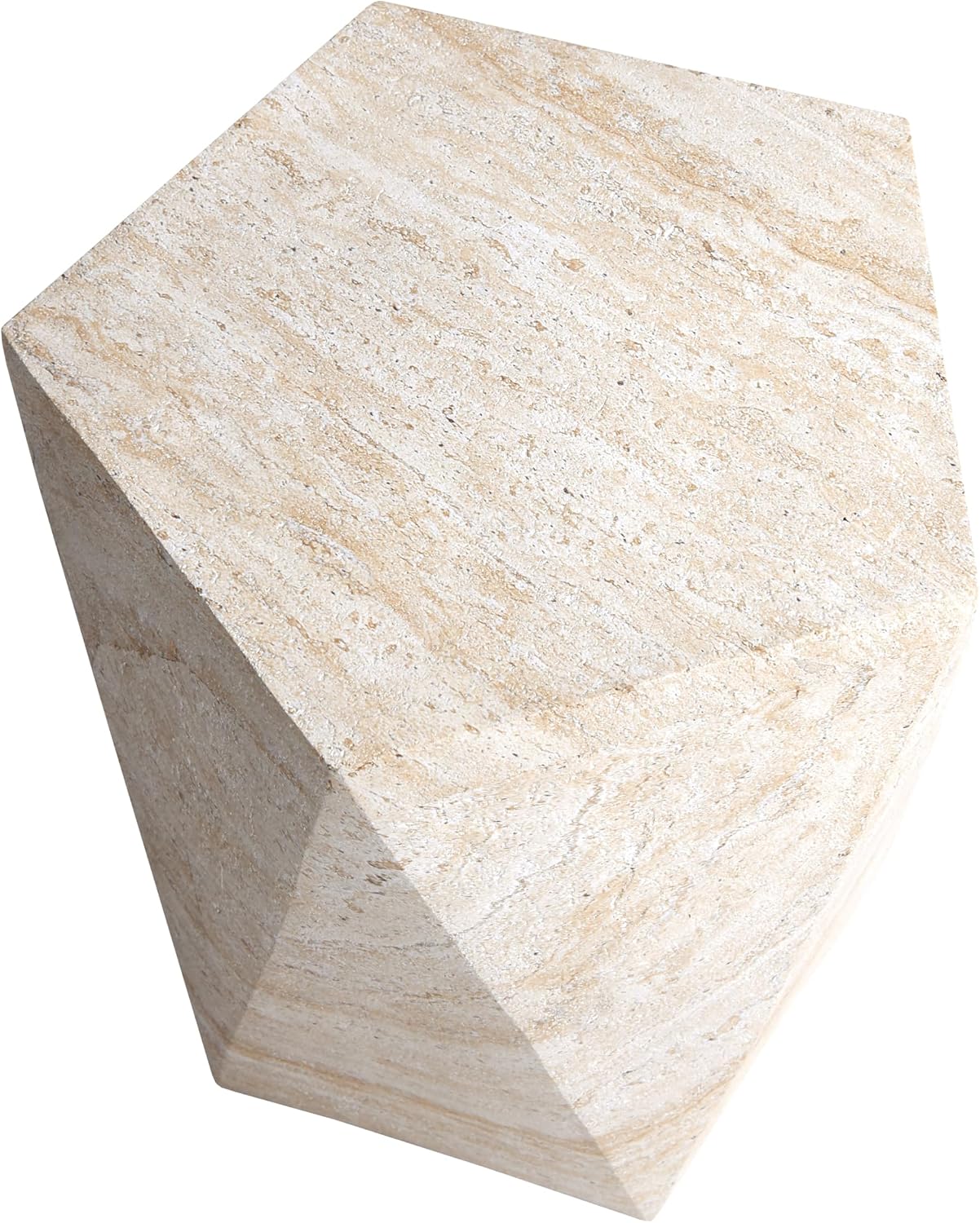 Empire Art Direct Pentagon Travertine Stone Finish Italian Design MgO Side Accent Table, Living Room, Bedroom & Office, 16'x16'x18.6'
