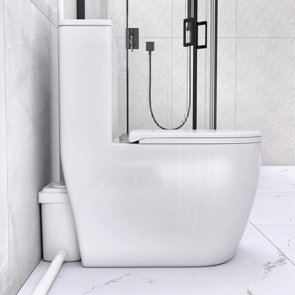 One Piece Top Dual Flush Macerating Toilet W/450Watt Macerator Slient Pump for Basement, 4 Water Inlets Suitable for Bathroom Kitchen Basement,Powerful Flushing Capability Total 2 Items.
