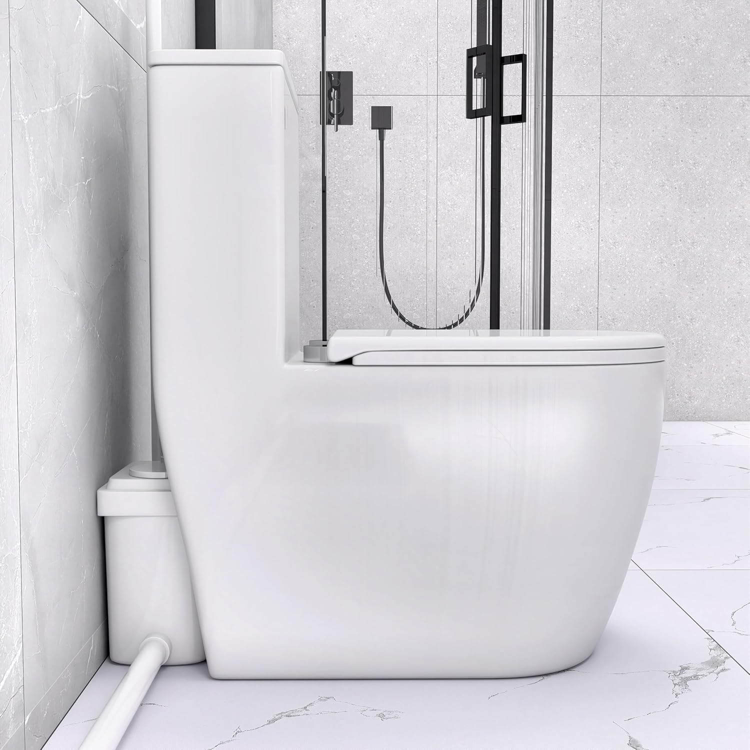 One Piece Top Dual Flush Macerating Toilet W/450Watt Macerator Slient Pump for Basement, 4 Water Inlets Suitable for Bathroom Kitchen Basement,Powerful Flushing Capability Total 2 Items.