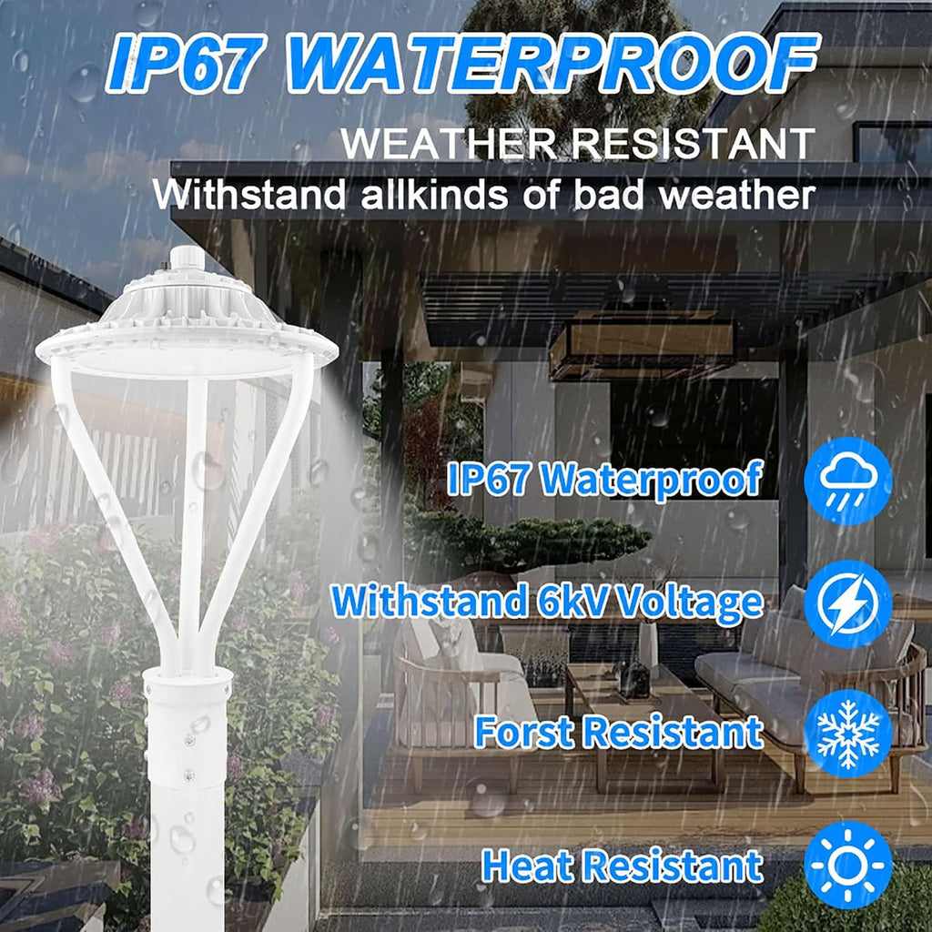 LED Post Top Light 30/50/75W Adjustable 9750 LM 3000/4000/5000K LED Circular Area Light Outdoor Pole Lights with Photocell, IP67 Parking Lot Lights Fixture Commercial Lighting, 100-277V ETL&DLC Listed