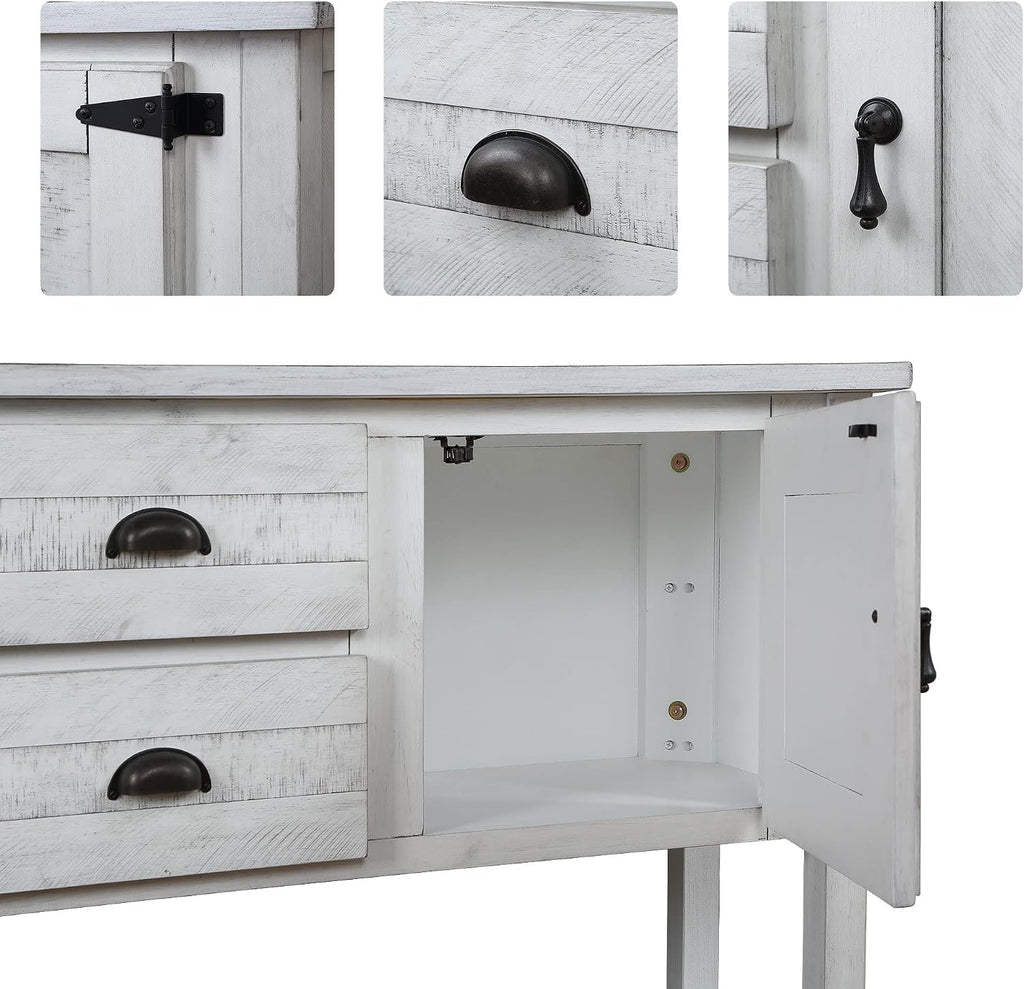 48' Console Table with 2 Drawers and Cabinets,Retro Style Storage Sideboard W/Bottom Shelf,for Entryway,Hallway,Living Room,Easy Assembly,Antique White