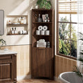 VINGLI Tall Corner Cabinet with Fluted Doors, 68' Walnut Corner Storage Cabinet with Adjustable Shelves, Freestanding Wood Corner Bookshelf for Bathroom, Living Room & Kitchen, Space-Saving