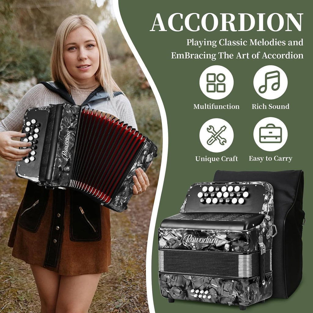 Accordions,22 keys Accordion,8 Bass Student Piano accordions Suitable for beginners and students Lightweight and portable, comes with a backpack and adjustable straps (8 Bass, Gray)