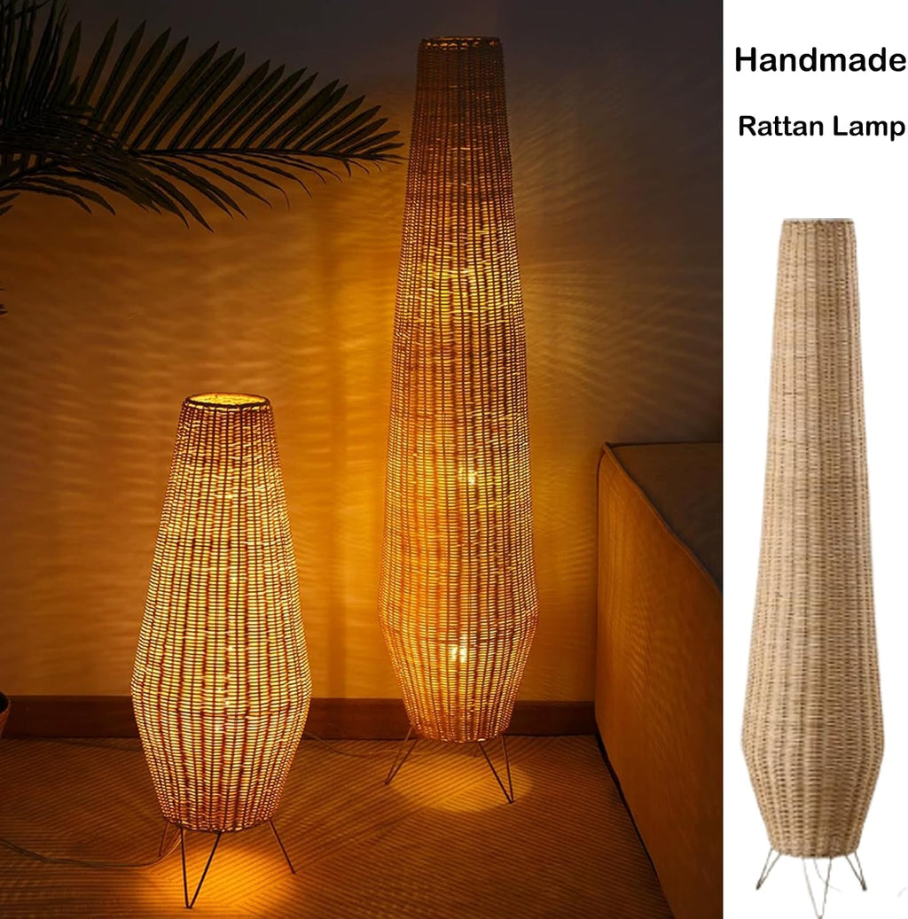 47In Rattan Floor Lamps for Living Room,Modern Farmhouse Floor Lamp | Bohemian Weave Wicker Standing Lamp with Foot Switch Standing Lamps for Bedroom,Office Decor Boho