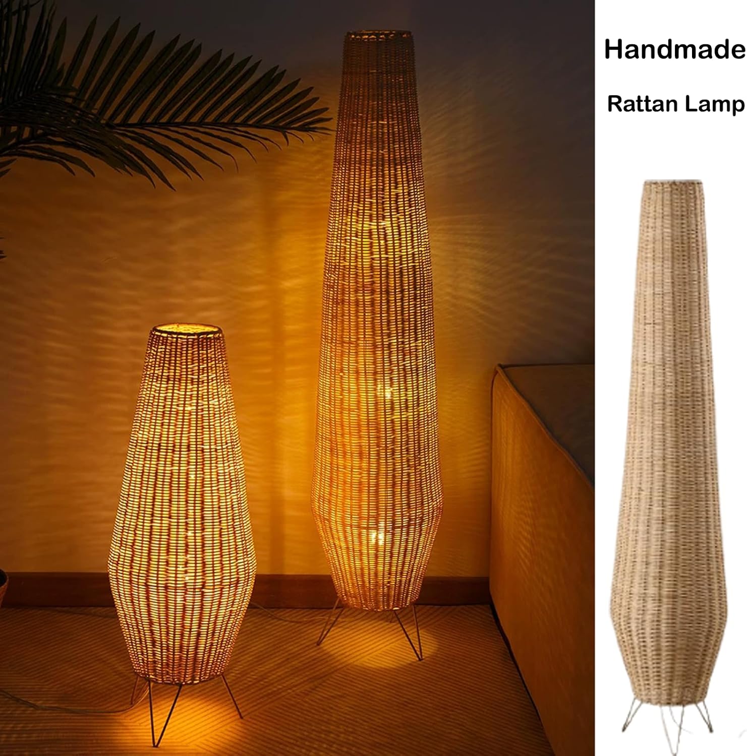 47In Rattan Floor Lamps for Living Room,Modern Farmhouse Floor Lamp | Bohemian Weave Wicker Standing Lamp with Foot Switch Standing Lamps for Bedroom,Office Decor Boho
