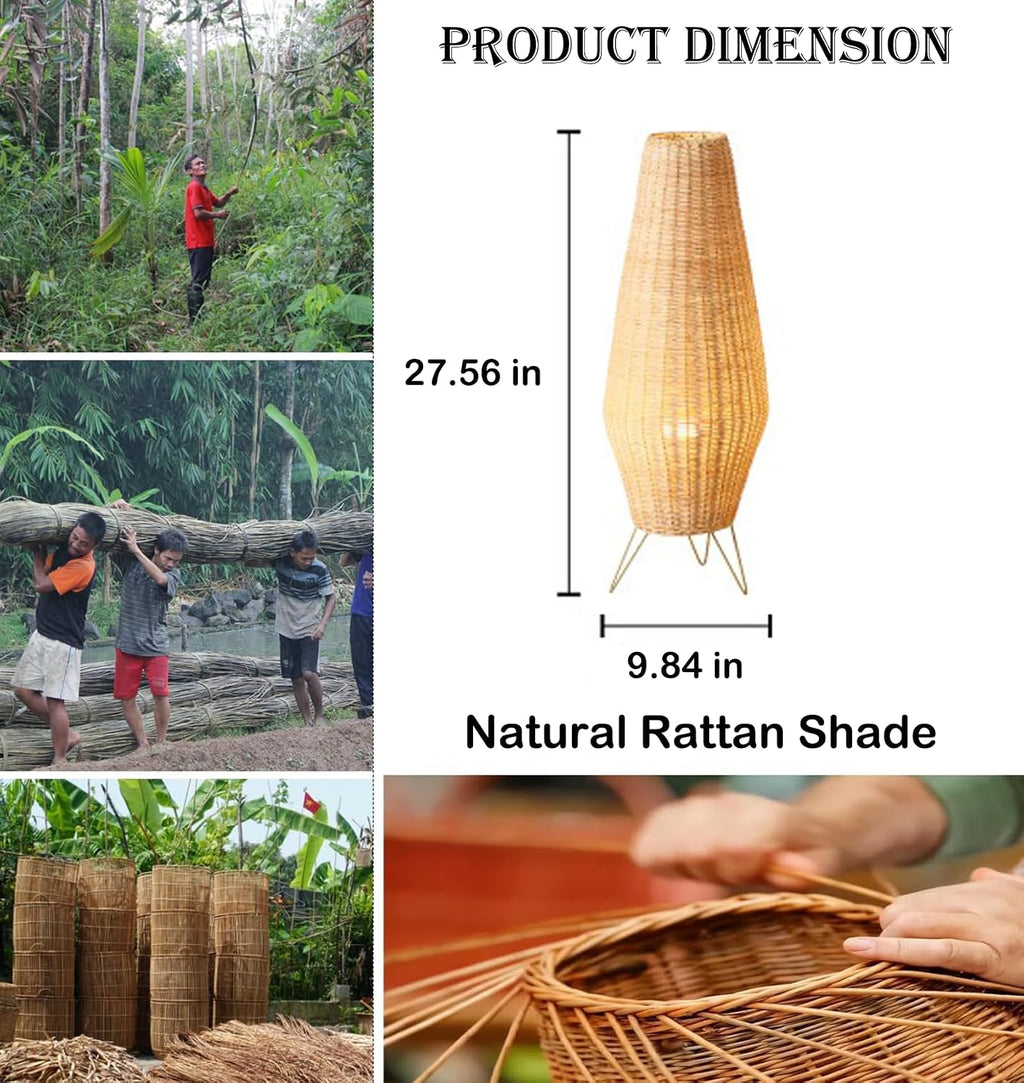 Boho Floor Lamp,Retro Standing Lamps with Rattan Lamp Shade | Farmhouse Standing Light with Foot Switch,Hand-Woven Bamboo Floor Lamps for Bedroom Living Room Kids Room Home Decor