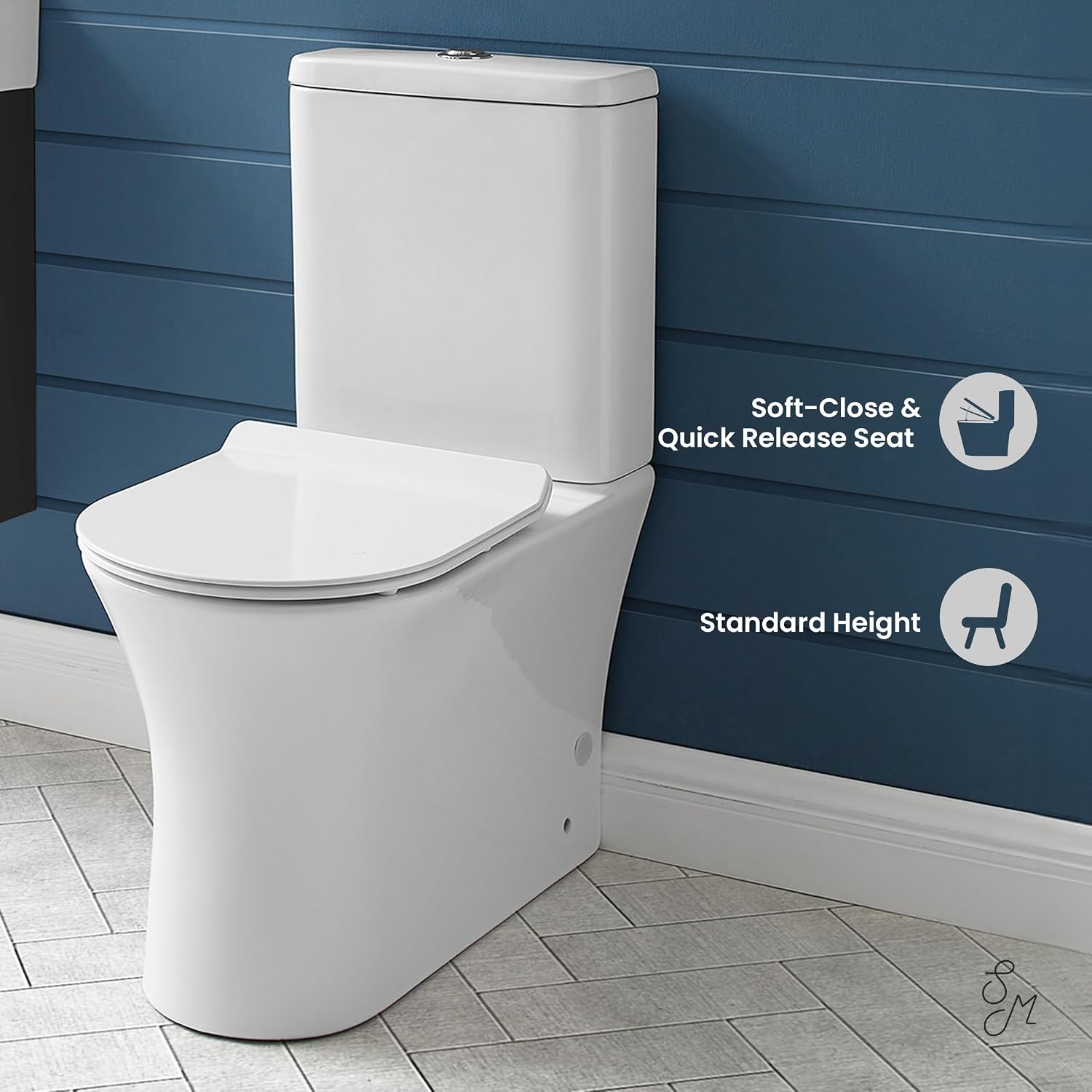 Swiss Madison SM-2T120 Calice Two Piece Elongated Rear Outlet Toilet Dual Flush in White