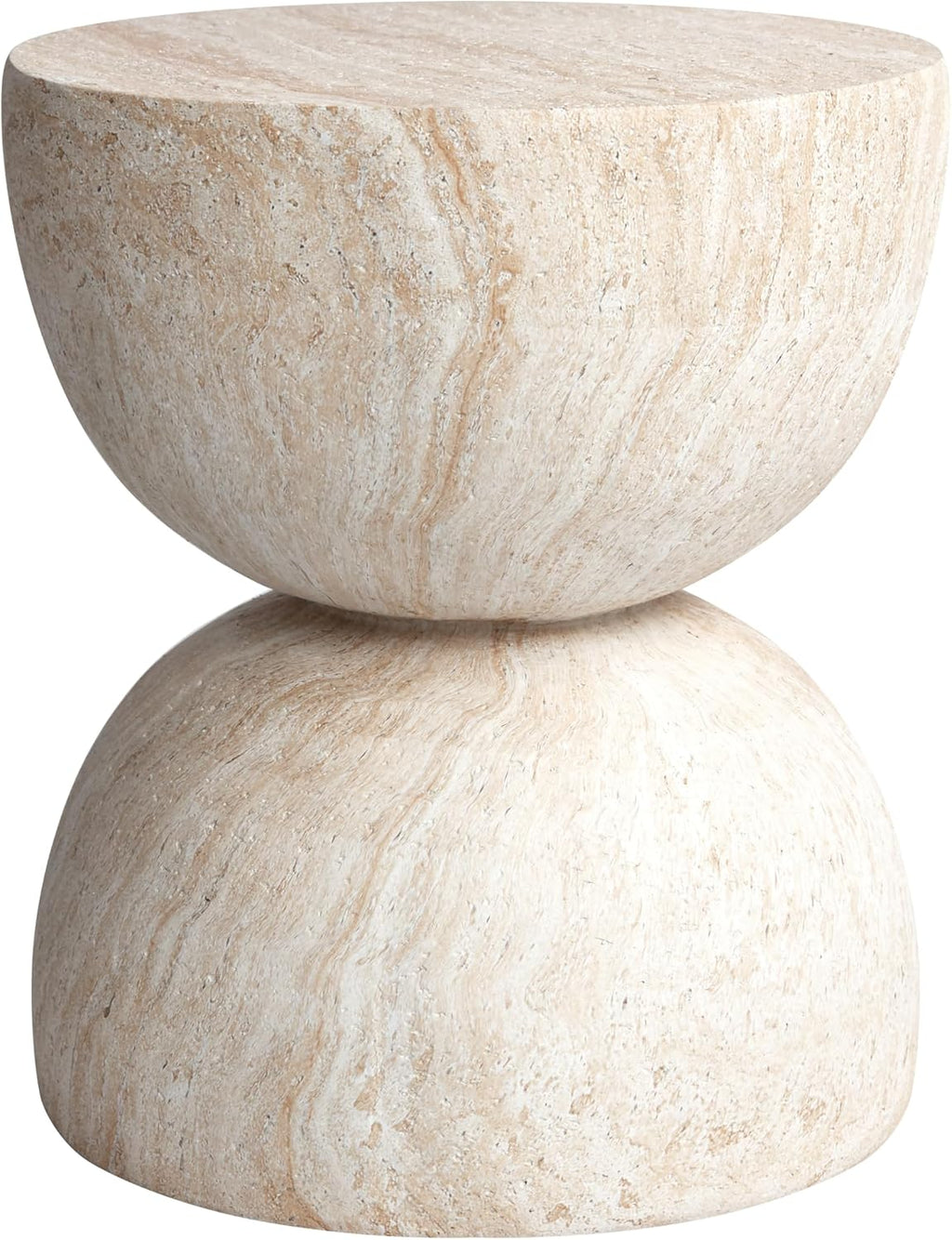 Empire Art Direct Double Hourglass Travertine Stone Finish Italian Design MgO Side Accent Table, Living Room, Bedroom & Office, 15.7x15.7 x18.5