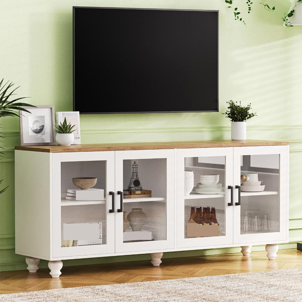 Farmhouse TV Stand, for TVs Up to 70', Versatile Sideboard with Adjustable Shelves, Elegant Buffet Cabinet for Living Room,for The Kitchen