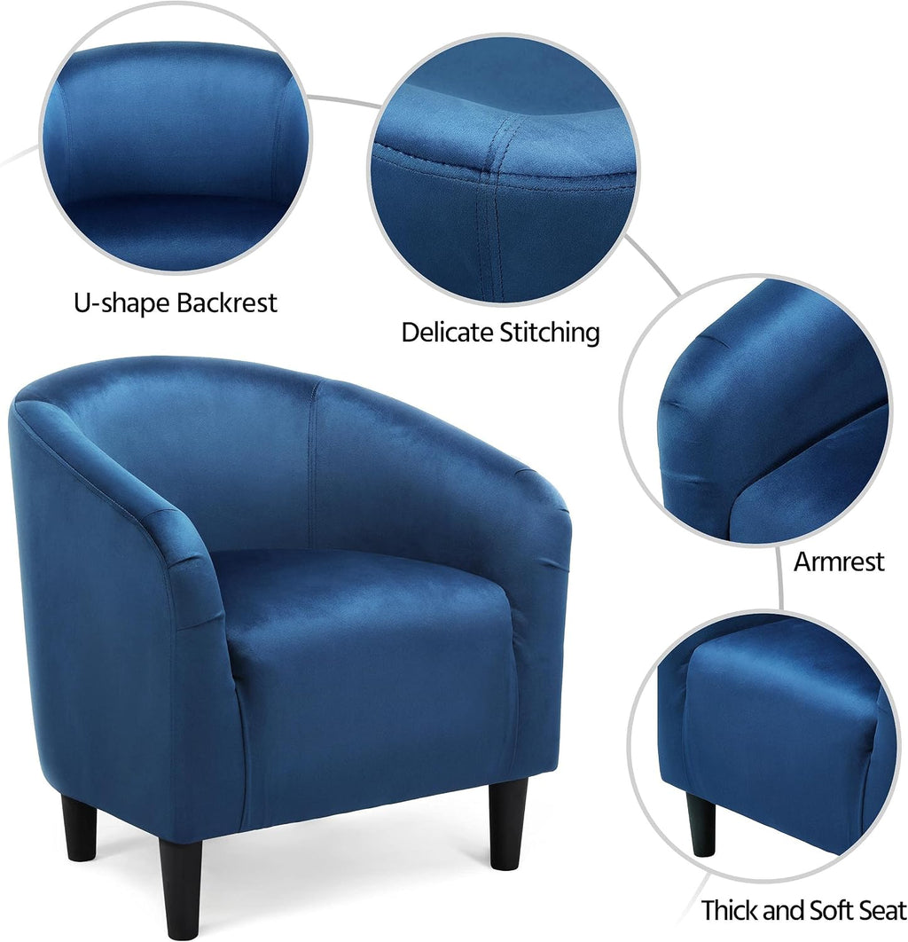 Yaheetech Barrel Chairs, Velvet Accent Chairs with Soft Padded Armrest for Living Room Bedroom Waiting Room Office, Set of 2, Pagoda Blue