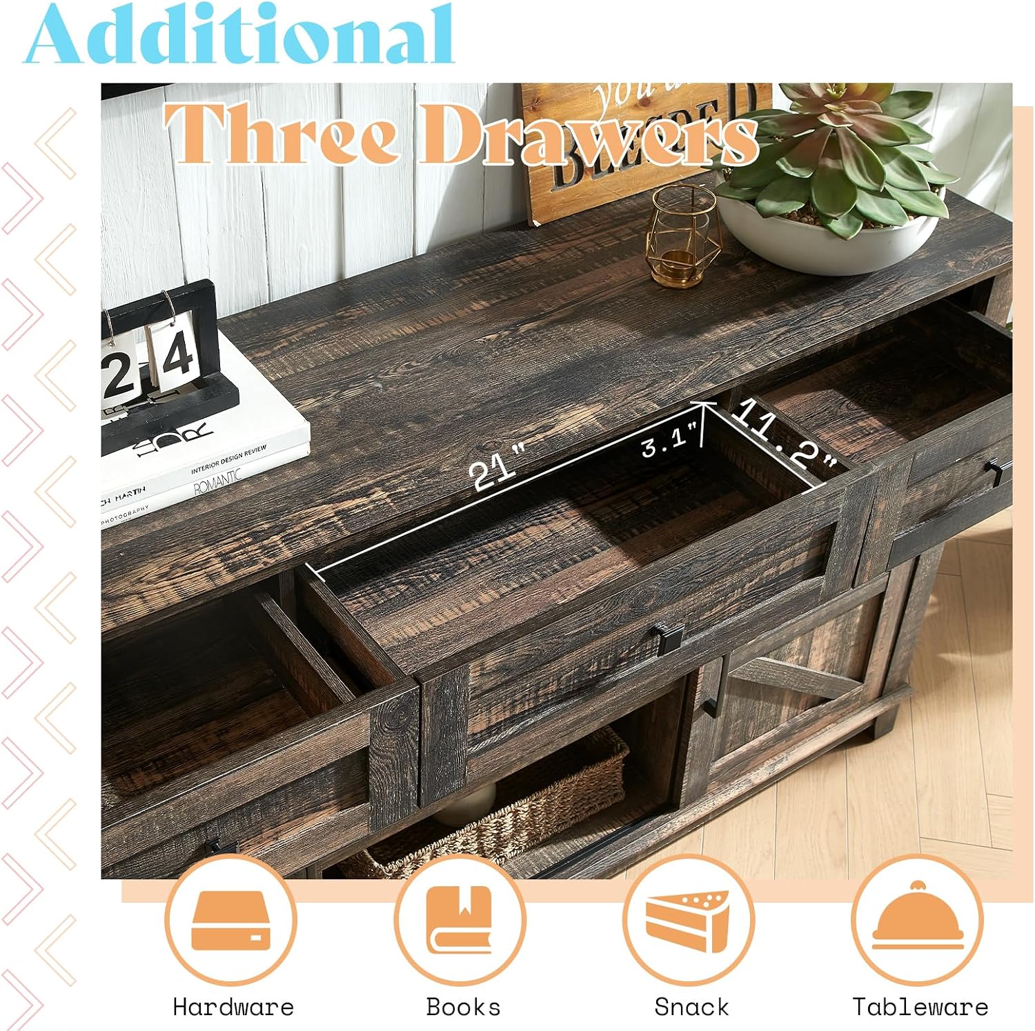 AMERLIFE 4-Piece Farmhouse Furniture Set: Sliding Barn Door TV Stand, Coffee Table, and Two End Tables with Charging Station for Living Room, Bedroom, Rustic Oak Black