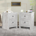 AMERLIFE Large Nightstand Set of 2 with Charging Station, Bedside Table with USB Ports and Outlets, Farmhouse Wood End Table for Bedroom, Distressed White