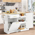 48' Kitchen Island with Trash Can Storage & Drop Leaf, Rolling Kitchen Island Table Cart with Spice/Towel Rack, Portable Kitchen Cabinet Bar Carts on Wheels with Drawer for Dining Room (White)