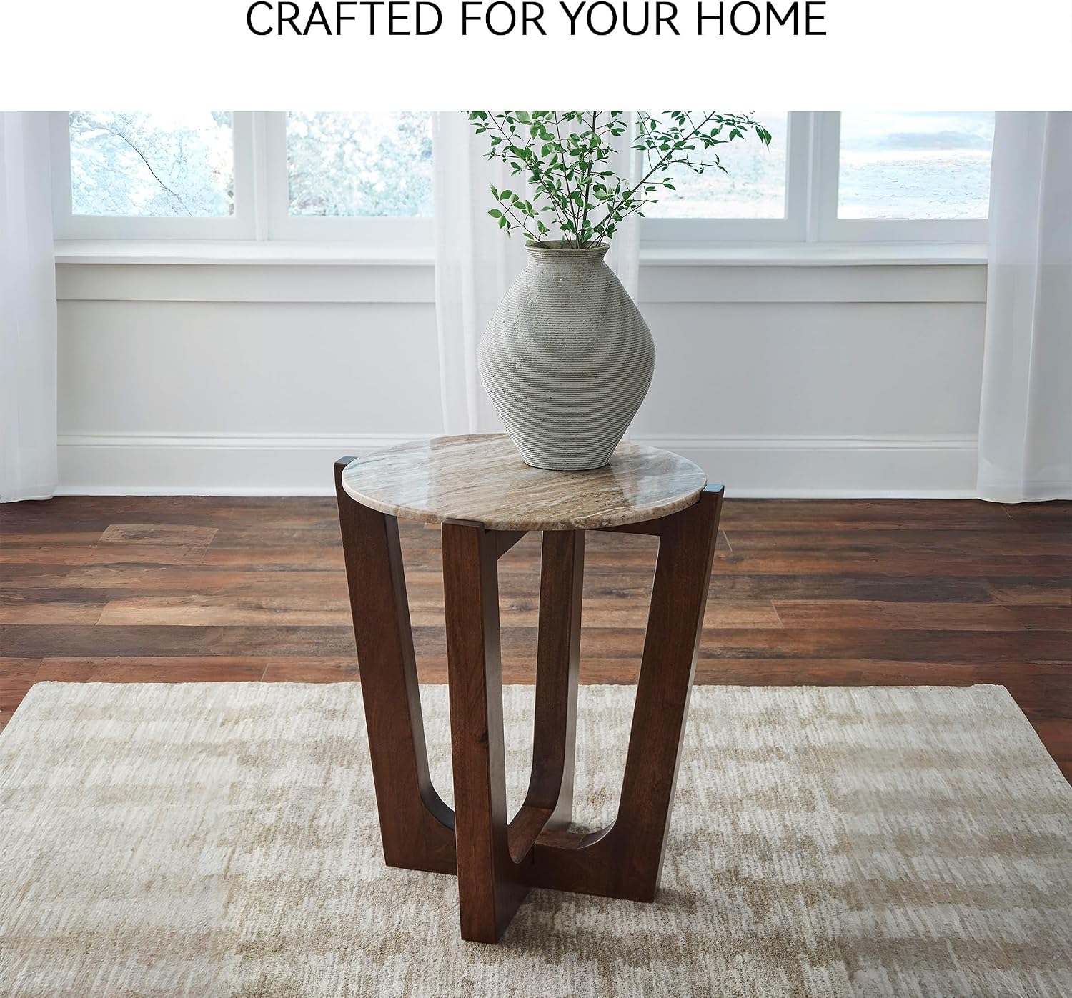 Signature Design by Ashley Tanidore Casual Marble Tabletop End Table with Cross Legs, Light Brown & Dark Brown