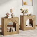 Tribesigns Square End Table, 2-Tier Farmhouse Side Table with Arched Open Shelf, Arched Narrow Nightstand for Small Spaces, Living Room, Bedroom, Natural (2)