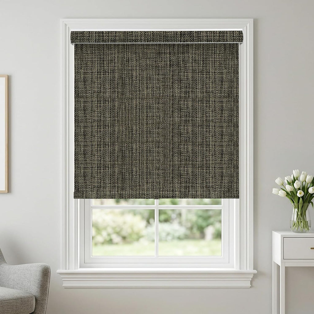 Blackout Roller Shades, Free-Stop Window Blinds with Valance, Room Darkening Thermal Insulated UV Protection Fabric for Home Office,Dark Brown 02