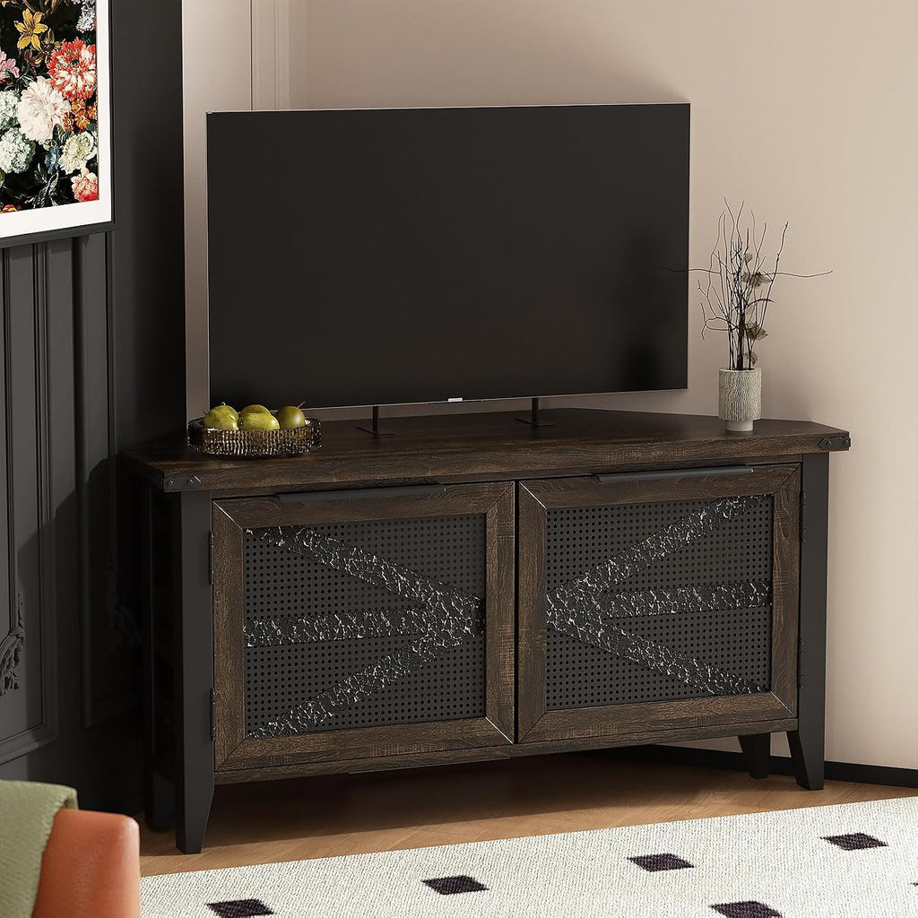 VFK Farmhouse Corner TV Stand for 50 Inch TV, Rustic Entertainment Center with Storage, Space-Saving Media Console Table for Living Room & Bedroom
