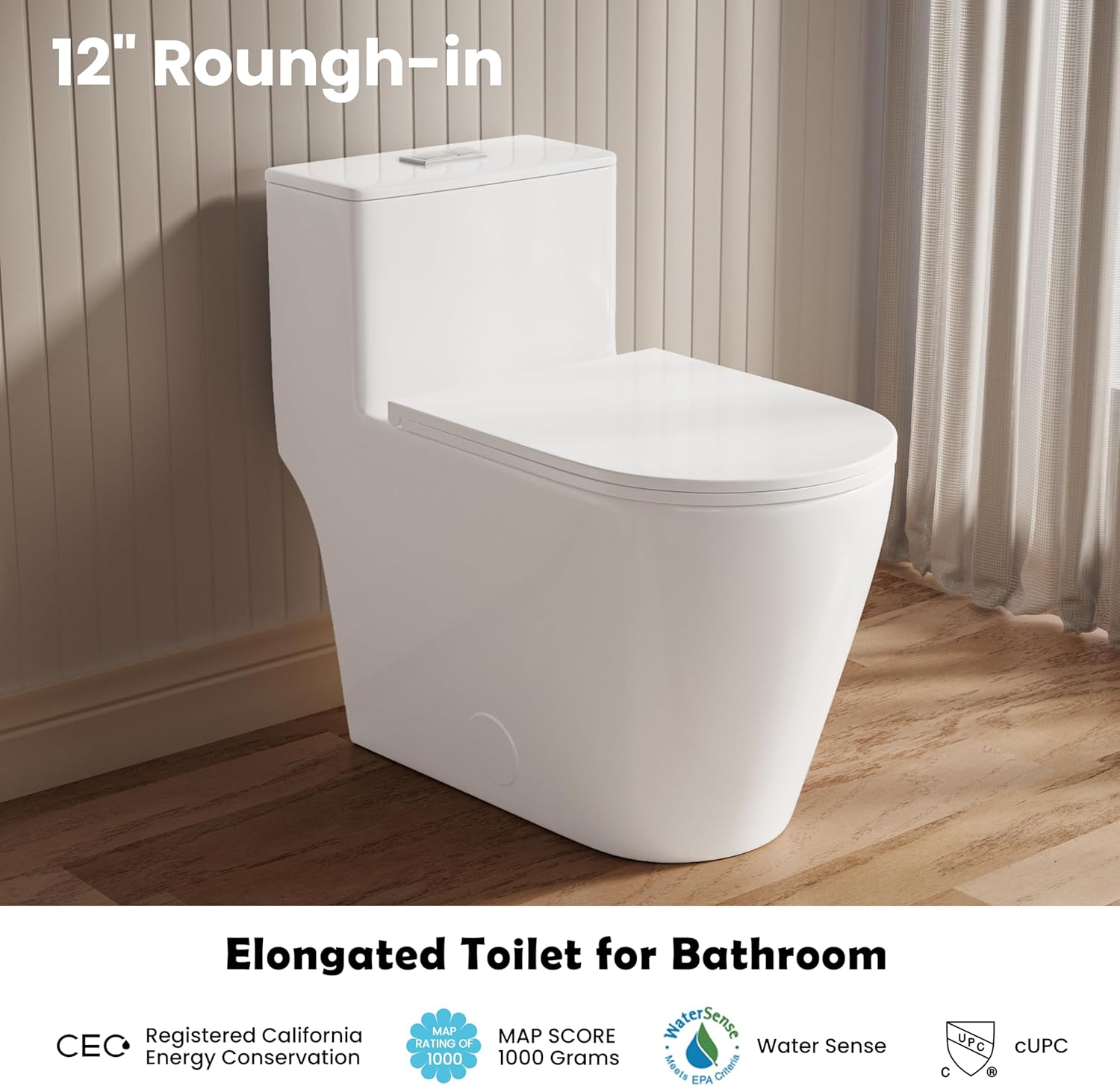 Casta Diva Elongated One Piece Toilet with 17' ADA Comfort Chair Height Seat Compact Toilet for Bathroom Dual Flush 1.1/1.6GPF, 12'' Rough-in, High Efficiency Flush, Standard White Bowl