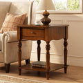 PADMA HOUSE Solid Wood Small End Table with Drawer, Vintage Square Sofa Side Table with Natural Wood Grain Tabletop, Apartment Beside Table with Storage Shelf for Living Room, 18.9 * 24in