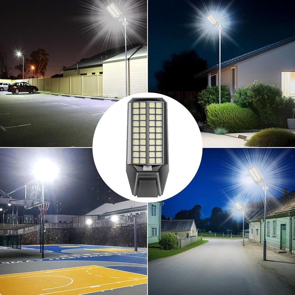 loyoele Utral-Large Solar Street Light 4 Pack，Solar Flood Lights Outdoor,Waterproof Motion Sensor LED Lights,Dusk to Dawn Lights with Remote, Solar-Powered Parking Lot Light,Commercial Area Lighting