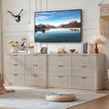 LEYAOYAO Fluted 6 Drawers Dresser Set of 2, 48' Wide Modern Chest of Drawers with Metal Handle, Light Grey Curved Profile Dresser TV Stand, Wooden Drawer Organizer for Bedroom, Living Room, Hallway