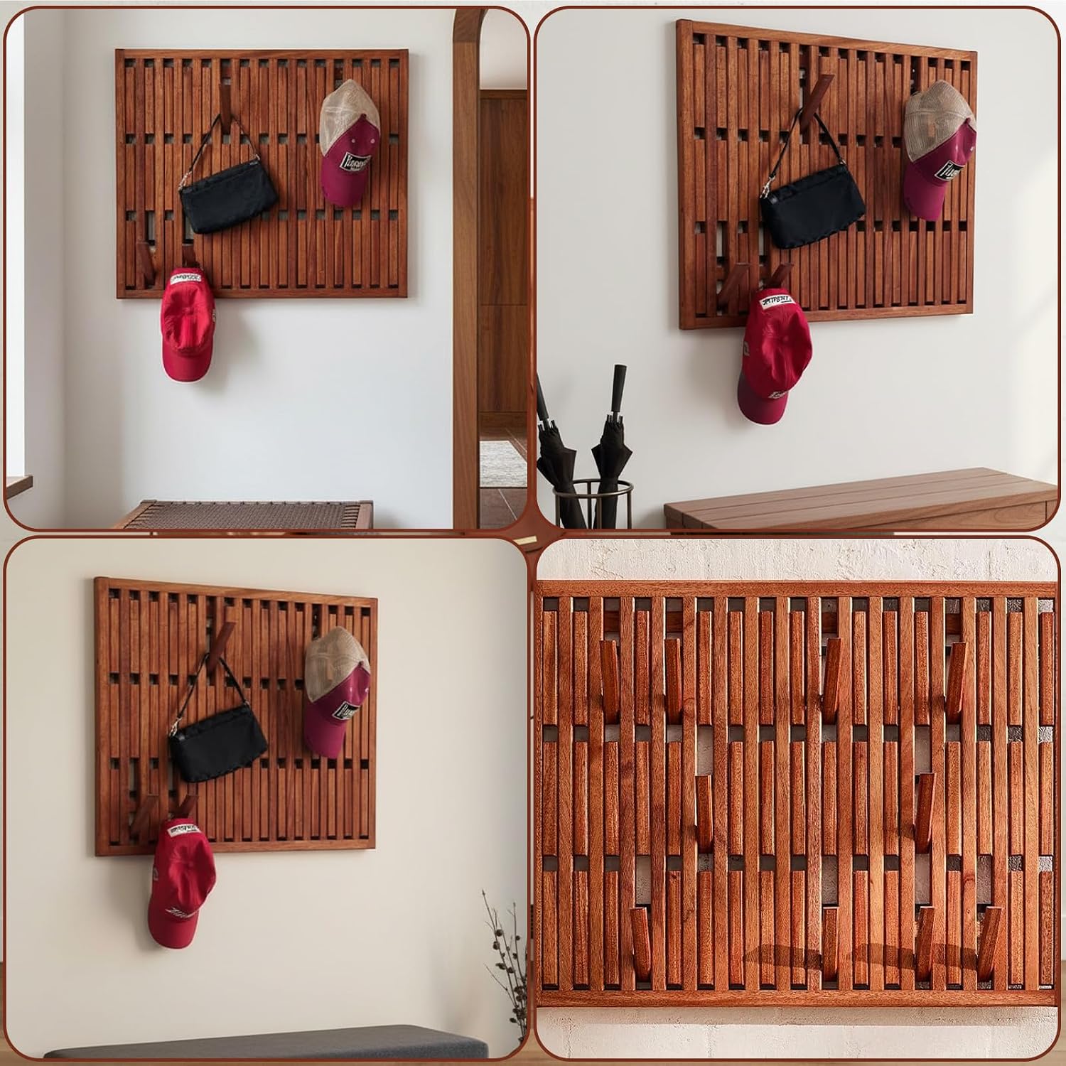 Weysat Piano Coat Rack with 51 Hooks Wall Mounted 24 x 30 Inches Large Natural Wood Magnetic Piano Key Coat Rack Flip Down Wall Hook Racks Entryway Hanger Organizer for Clothes Hat Bag Umbrella
