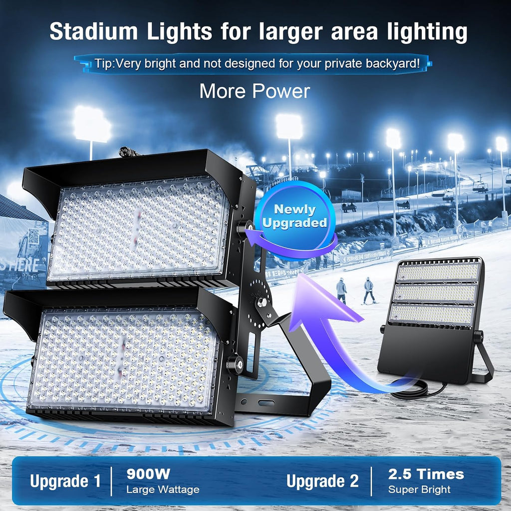 900W LED Stadium Lights with 10KV Surge Protection | IP66 Dimmable High Mast Light,Outdoor Commercial Industrial Lighting for Sport Court,Large Area High Power Arena Flood Light