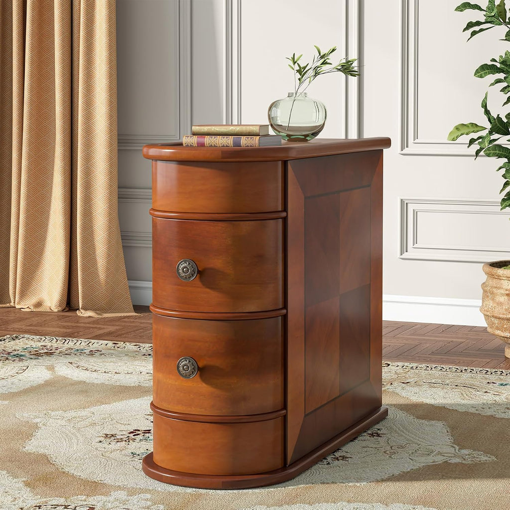 Tribesigns Wood End Table Set of 2, Narrow Solid Side Table 2-Drawer Slim Chair Side Table, No Assembly Required, Finished Back