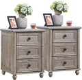 RWYHG 18' Farmhouse Night Stand Set of 2, Gray Wood Nightstand with 3 Drawers, Bedside End Table with Storage and Roman Column, Bed Side Tables Cabinet for Bedroom, Living Room, and Closet