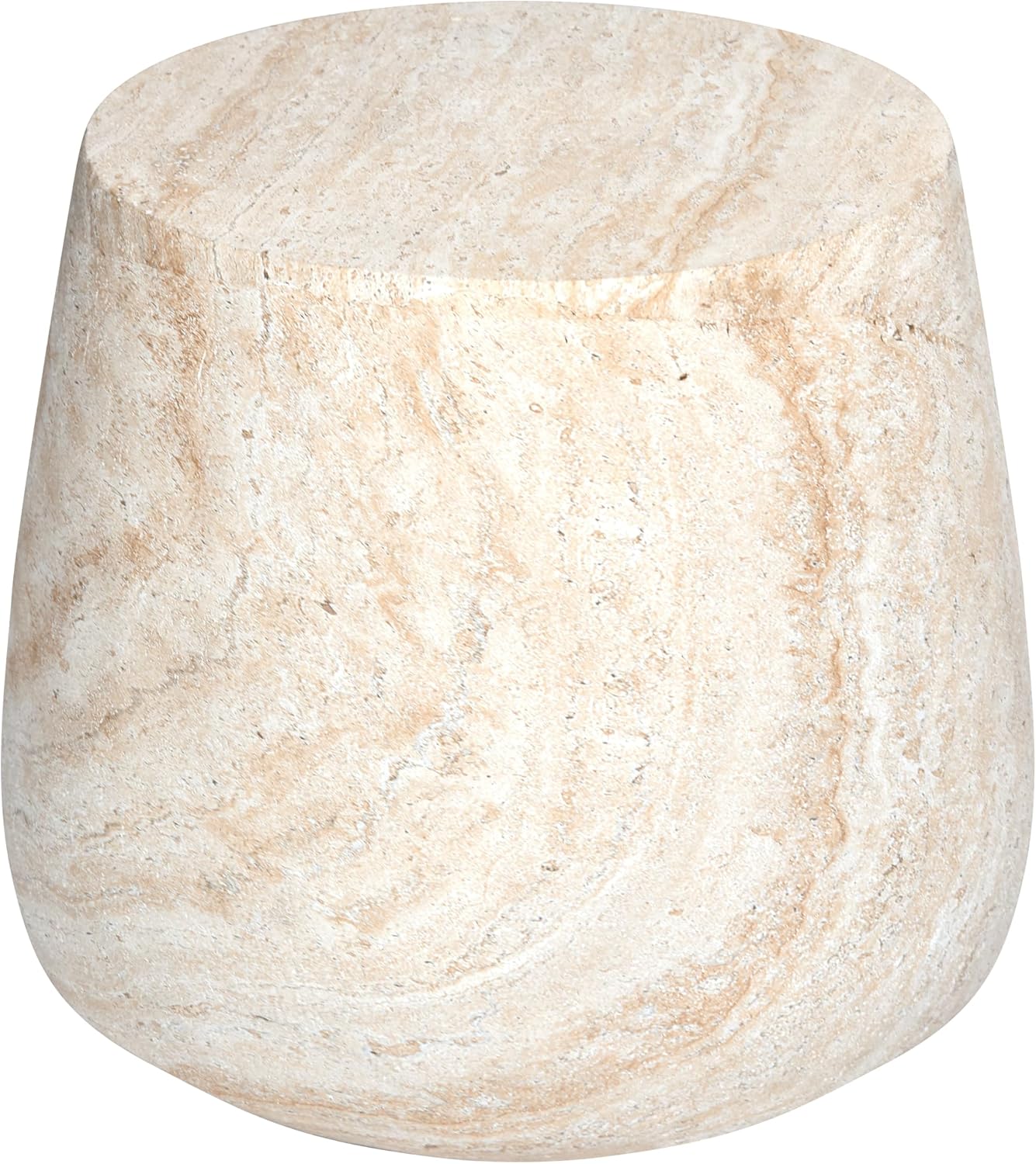 Empire Art Direct Barrel Travertine Stone Finish Italian Design MgO Side Accent Table, Living Room, Bedroom & Office, 18.8'x18.8'x16.1'
