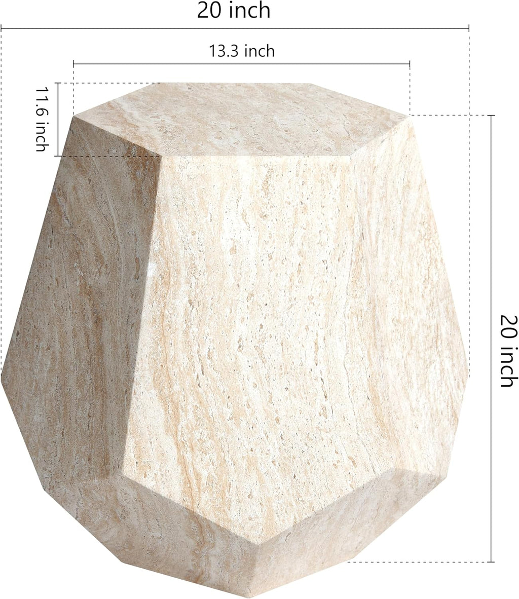 Empire Art Direct Geaometric Travertine Stone Finish Italian Design MgO Side Accent Table, Living Room, Bedroom & Office, 19.6'x19.6'x18.9'