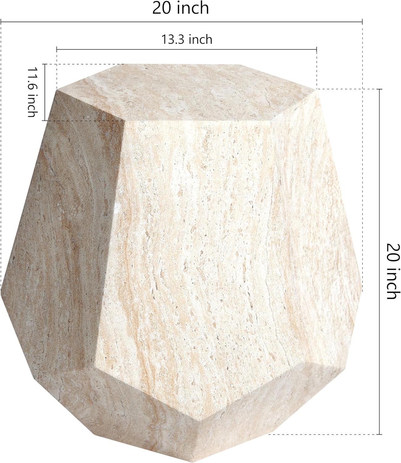 Empire Art Direct Geaometric Travertine Stone Finish Italian Design MgO Side Accent Table, Living Room, Bedroom & Office, 19.6'x19.6'x18.9'