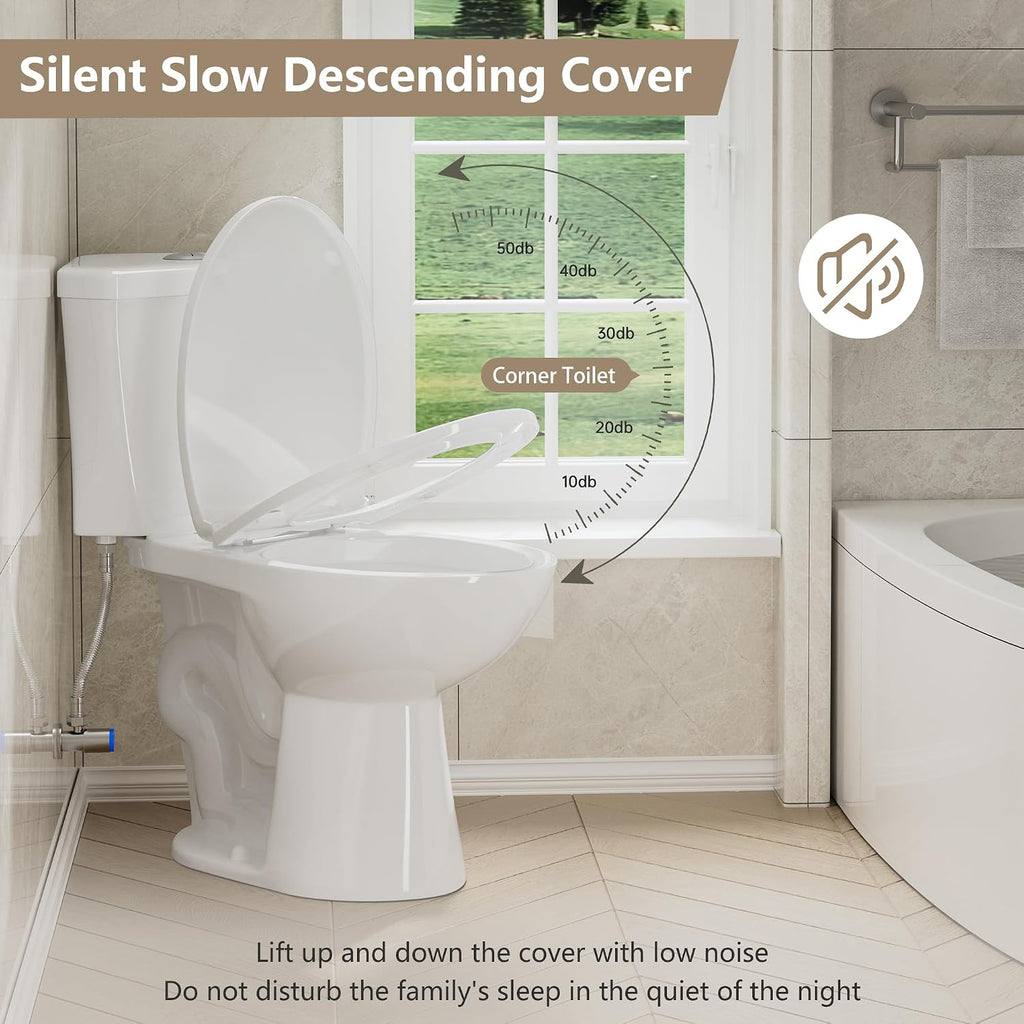 Corner Toilet Elongated, Compact 17.2' Comfort Height Bowl & Dual Flush Tank, Space-Saving Small Toilet for Bathrooms, Ideal for Corner Spaces