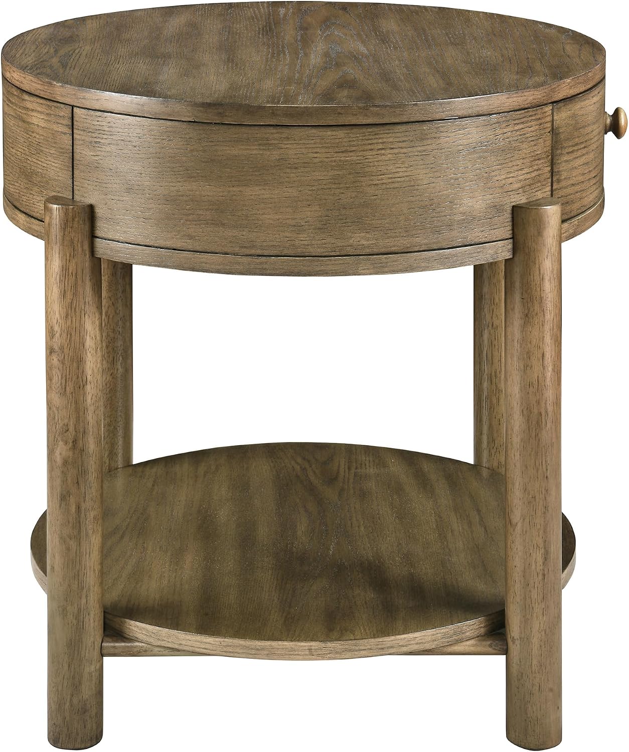 Solid Wood 24' Round End Table with Drawer, 2-Tier Small Sofa Side Table with Open Storage Oak Wood Accent Corner Table Modern Nightstand with Shelf for Living Room Bedroom Office, Brown, 24x25.16in