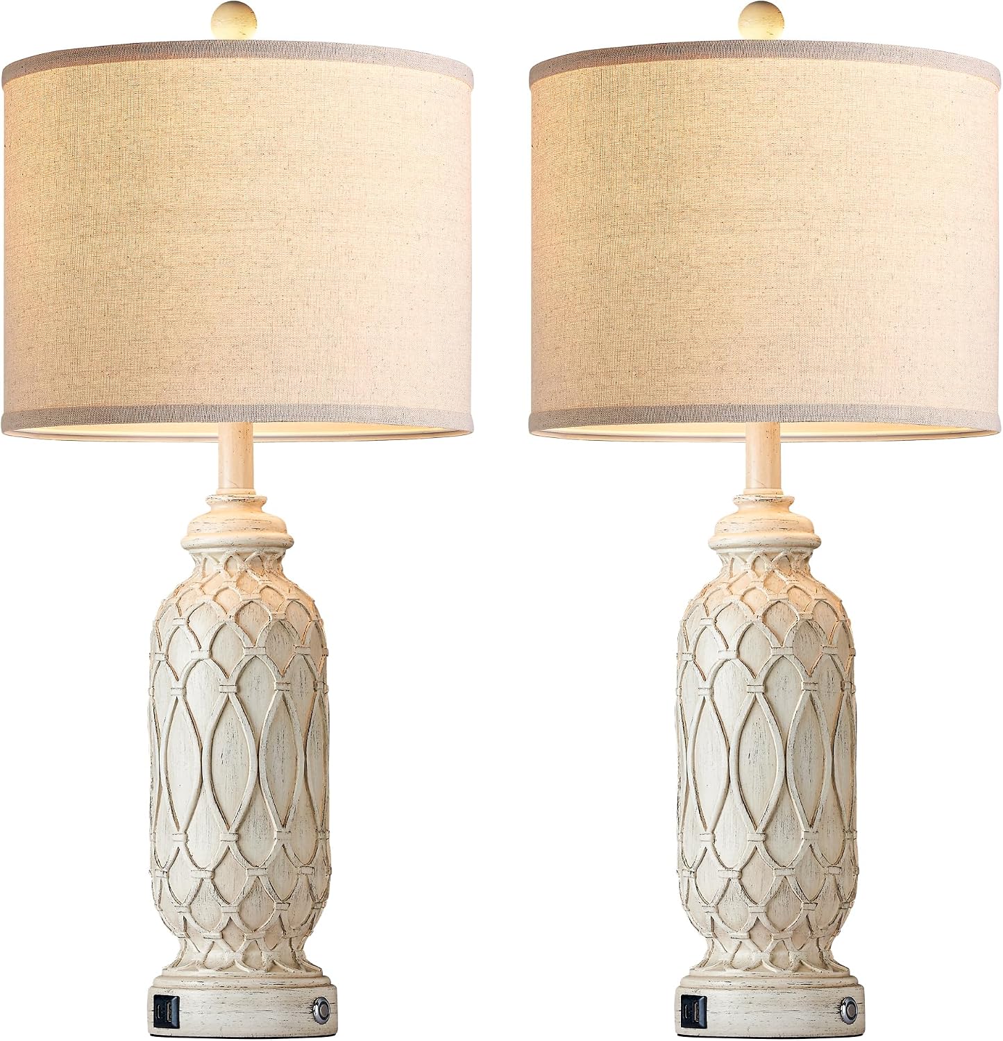 Farmhouse Lamps for Living Room Set of 2, 28' Table Lamps for Bedroom with USB A+C Charging Ports, Touch Lamps for Nightstand, 2 Bulbs Included