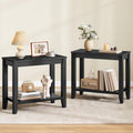 Hoctieon End Table with Double Storage Shelves, Sturdy Wooden Side Table for Living Room, Bedroom, Modern Nightstand Sofa Table for Small Spaces, Black, Set of 2
