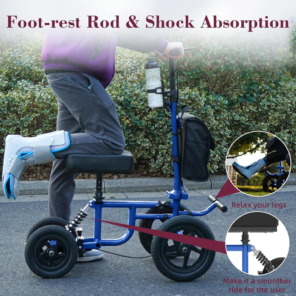 All Terrain Knee Scooter for Adults, Foldable Rolling Knee Scooter with DIY Stickers & Shock Absorber, Steerable Knee Walker for Broken Foot, Ankle Injuries & Surgery, Better Crutch Alternative