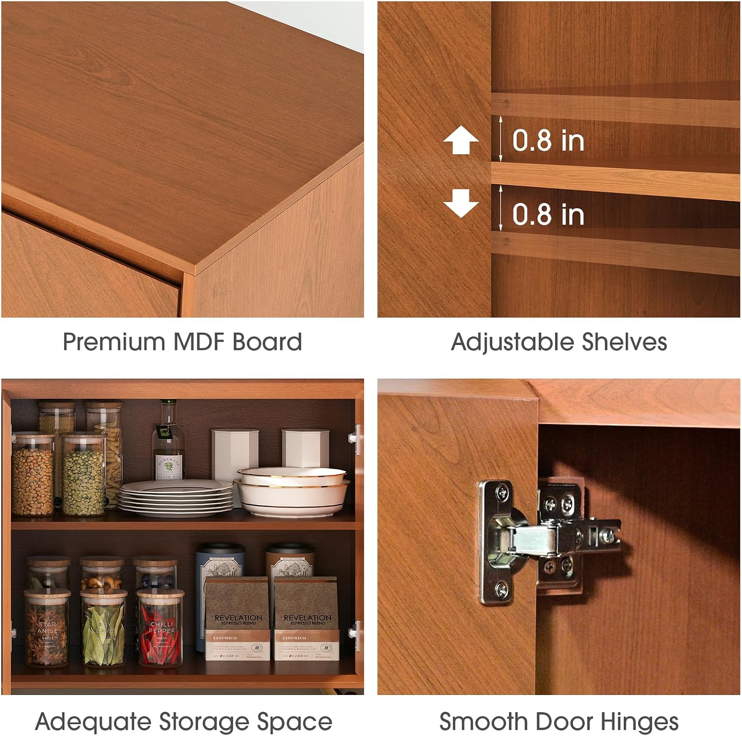 JOINICE Storage Cabinet, 59' Sideboard Buffet Cabinet with 4 Doors, Mid-Century Modern Wood Accent Cabinet, Chevron Pattern Credenza for Dining Room, Living Room, Entryway, Brown