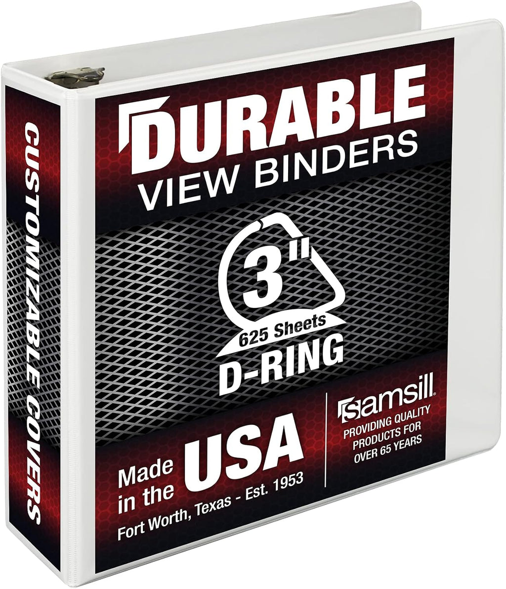 Samsill Durable 3 inch 3 Ring Binder, D Ring Binder, 100% Recycled Chipboard, White, Pallet of 288 Binders in 24 Cartons