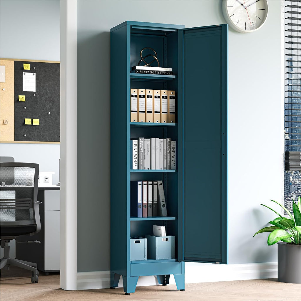 Baborokic 67' Tall Bathroom Cabinet,Metal Storage Cabinet with Door and Adjustable Shelves,Pantry Narrow Storage Cabinets,Slim Freestanding Floor Cabinet for Bathroom,Entryway,Office,Blue-1PK