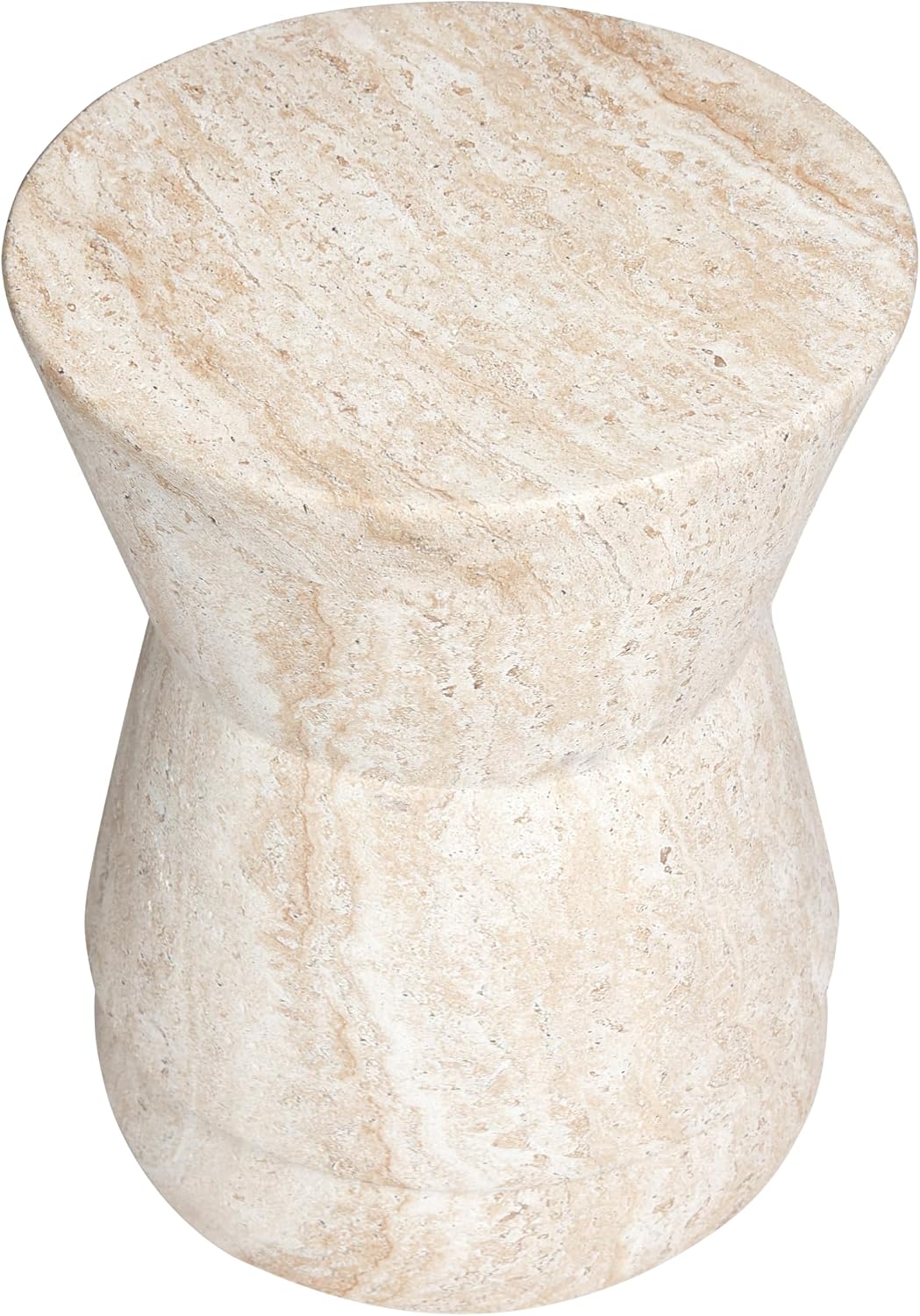 Empire Art Direct Hourglass Travertine Stone Finish Italian Design MgO Side Accent Table, Living Room, Bedroom & Office, 14.4'x14.4'x17.7'