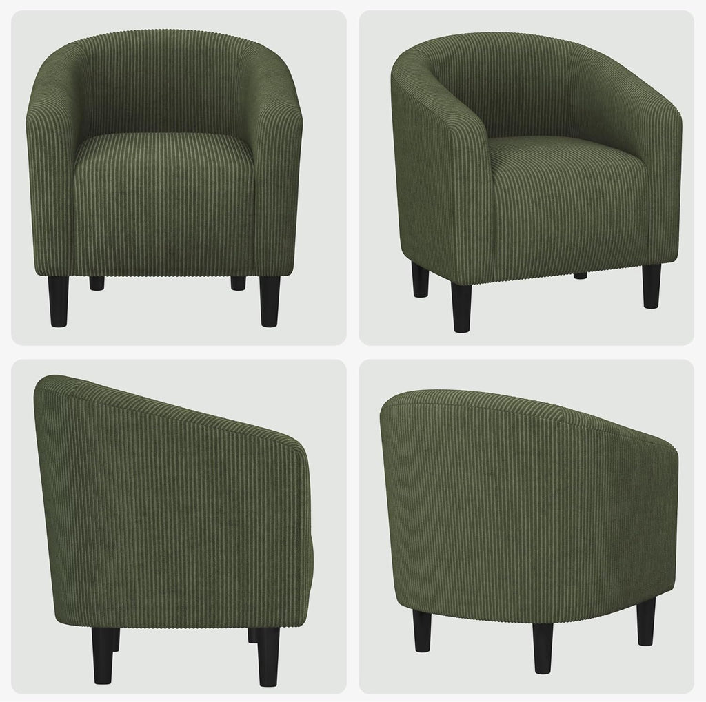 Yaheetech Barrel Chairs, Furry Accent Chairs with Soft Padded Armrest for Living Room Bedroom Waiting Room Office, Set of 2, Dark Green